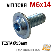 Carica l'immagine nel visualizzatore di Gallery, 20pz VITE VITI TCBEI FL M 6x14 ZINCATO BIANCO TESTA CILINDRICA BOMBATA BRUGOLA MA6 filetto metrico