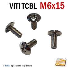 Carica l'immagine nel visualizzatore di Gallery, 20pz VITI TCBL M 6x15 NICHEL TESTA LARGA BOMBATA PIATTO-CROCE PZ FILETTO METRICO MA6