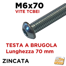 Carica l'immagine nel visualizzatore di Gallery, VITI VITE TCBEI M6x70 ZINCATO BIANCO TESTA BOMBATA ESAGONALE FILETTO METRICO