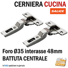Load image into Gallery viewer, cerniera per ante mobile cucina collo 9 salice autochiusura con molla serie 200 int 48 mm 110 gradi rapida C2A6G99