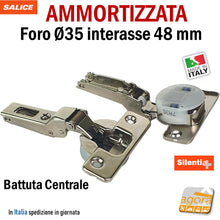 Carica l'immagine nel visualizzatore di Gallery, cerniera cerniere salice ammortizzata mezzo collo medio battuta centrale intermedia i48 foro 35 regolabile silentia 700 110