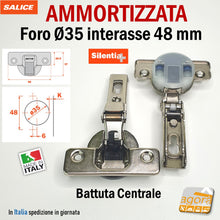 Carica l'immagine nel visualizzatore di Gallery, cerniera cerniere salice ammortizzata mezzo collo medio battuta centrale intermedia i48 foro 35 regolabile C7A6GE9