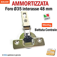 Carica l'immagine nel visualizzatore di Gallery, 2-20pz CERNIERA AMMORTIZZATA CUCINA FORO 35 MEZZO COLLO SALICE WURTH HAFELE int 48 BATTUTA CENTRALE PER MOBILI