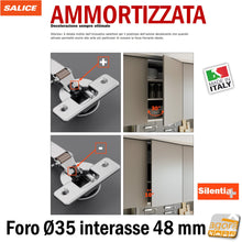 Carica l'immagine nel visualizzatore di Gallery, cerniera cerniere salice ammortizzata mezzo collo battuta centrale interasse 48 foro 35 regolabile silentia 700