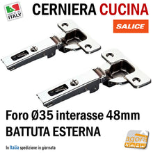 Carica l'immagine nel visualizzatore di Gallery, CERNIERA CERNIERE SALICE PER ANTE PORTE MOBILI CUCINA COLLO 0 BASSO FORO MM.35