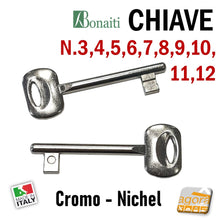 Carica l'immagine nel visualizzatore di Gallery, chiavi porte porta CHIAVE X SERRATURA PORTA INTERNA BONAITI PATENT IN METALLO cromato CROMO NICHELATO chiavi per porte interne normali in metallo N 3-4-5-6-7-8-9-10-11-12