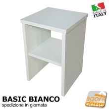 Carica l'immagine nel visualizzatore di Gallery, Comodino Tavolino Panchetta Servetto Pianetto con vano a giorno BASIC Bianco compatto piccolo robusto