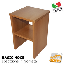 Carica l'immagine nel visualizzatore di Gallery, Comodino Tavolino Panchetta Servetto Pianetto con vano a giorno BASIC col. Noce Legno Nazionale venato