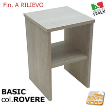Carica l'immagine nel visualizzatore di Gallery, Comodino Tavolino Panchetta Servetto Pianetto con vano a giorno BASIC ROVERE Legno Compatto stretto x camere piccole