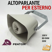 Carica l'immagine nel visualizzatore di Gallery, DIFFUSORE MUSICALE PER ESTERNO PENTON MSH30T RESISTENTE ALL'ACQUA 100V 8OHM 30W GRIGIO CHIARO tromba da appendere fuori
