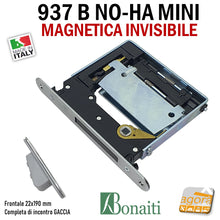 Carica l'immagine nel visualizzatore di Gallery, SERRATURA PORTA MAGNETICA B NO-HA MINI BONAITI 937 INVISIBILE PRIVACY Q6 FRONTALE 22X190MM E28 CROMO SATINATO +GACCIA 48937050U6