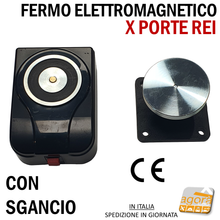 Load image into Gallery viewer, FERMO ELETTROMAGNETICO PER PORTE TAGLIAFUOCO REI CON PULSANTE DI SGANCIO ELFRI rei