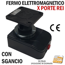 Load image into Gallery viewer, FERMO ELETTROMAGNETICO PER PORTE TAGLIAFUOCO REI CON PULSANTE DI SGANCIO ELFRI