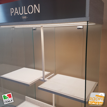 Carica l'immagine nel visualizzatore di Gallery, mobile gioielleria profumeria su ruote centrale illuminato con vetro e velluto chiave espositore gondola accessorio