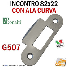 Carica l'immagine nel visualizzatore di Gallery, Riscontro Gaccia Cromo Opaco G507 Bonaiti 82x22 ALA CURVA x Serrature B-BITTER Meccaniche Contropiastra per porte interne reversibile con aletta curva mm 22x82 bordi tondi