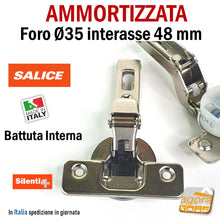 Carica l'immagine nel visualizzatore di Gallery, cerniere ammortizzate battuta interna collo alto cucina salice 48 - 6 foro 35 110 silentia C7A6PE9 rapid click