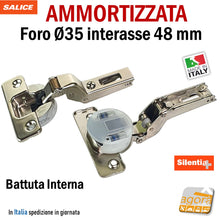 Carica l'immagine nel visualizzatore di Gallery, cerniere ammortizzate battuta interna collo alto cucina salice 48 - 6 foro 35 110 silentia C7A6PE9