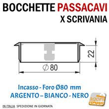 Carica l'immagine nel visualizzatore di Gallery, BOCCHETTA PASSACAVI X SCRIVANIA D 80 MM BIANCA ARGENTO NERA X MOBILI