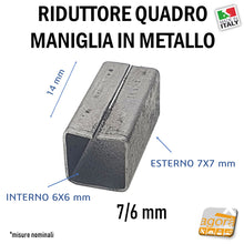 Carica l'immagine nel visualizzatore di Gallery, adattatore corto quadro maniglia metallo lamierino quadrotto da 7 a 6mm