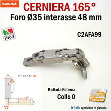 Load image into Gallery viewer, CERNIERA CUCINA SALICE 165° FORO 35 BATTUTA ESTERNA C2AFA99 int 48 PER MOBILI IN LEGNO CUCINA CUCINE ANTINE ANTE