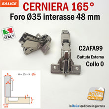 Load image into Gallery viewer, CERNIERA CUCINA SALICE 165° FORO 35 BATTUTA ESTERNA C2AFA99 int 48 PER MOBILI IN PRONTA CONSEGNA ECONOMICA OFFERTA NUOVA