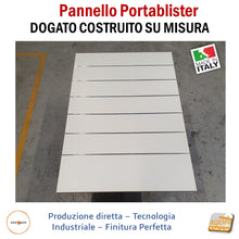Carica l'immagine nel visualizzatore di Gallery, pannelli esposizione parete negozi portablister accessori arredo negozio su misura bianco legno e colorato