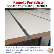 Carica l'immagine nel visualizzatore di Gallery, pannelli esposizione parete negozi portablister accessori arredo negozio su misura bianco legno e colorato completo arredamento