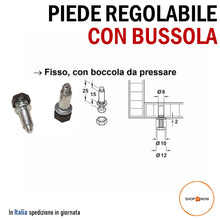 Carica l'immagine nel visualizzatore di Gallery, Piedini da incassare regolabili piede puntale perno in acciaio zincato e gomma plastica nera con chiave PIEDI PIEDE PIEDINO REGOLABILE PER MOBILI FORO 8MM ZINCATO CON PIATTELLO BUSSOLA REGOLAZIONE INSERTO