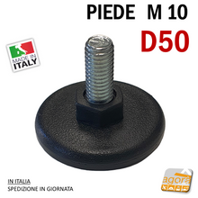 Carica l'immagine nel visualizzatore di Gallery, piedini regolabili piede piedi filettati inserto metrico diametro 5cm 50mm filetto 10mm MA10 nero con esagono