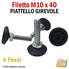 Carica l'immagine nel visualizzatore di Gallery, 4x piedini livellanti Piedino industriale alta portata robusto M10mm piattello nero girevole snodato autolivellante mobile filetto Ma10