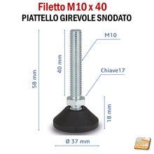Carica l'immagine nel visualizzatore di Gallery, Piedino industriale alta portata robusto M10mm piattello nero girevole snodato autolivellante mobile gira