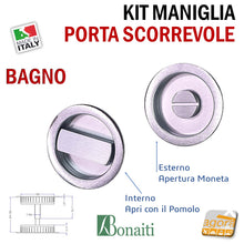 Carica l'immagine nel visualizzatore di Gallery, MANIGLIA PER PORTA SCORREVOLE BOCCHETTA LIBERO-OCCUPATO WC X BAGNO SICUREZ BAMBINI PTN FORO 48 D60 CROMO SATINATA BOCCHETTA GUARNITURA IN METALLO