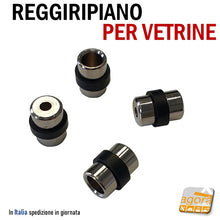 Carica l'immagine nel visualizzatore di Gallery, 10Pz REGGIRIPIANO PERNO PER VETRINE E RIPIANI CON GOMMA DIAM 12X18 REGGIVETRO reggimensola da avvitare con anellino in gomma nera gommini supporti per vetri cristallo
