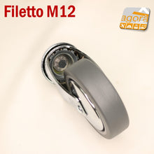 Carica l'immagine nel visualizzatore di Gallery, retro ruota gommata avo in metallo cromato x uso nei negozi e uso commerciale cromata diametro ruota 8 cm filetto 1,2cm