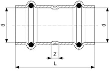 Carica l'immagine nel visualizzatore di Gallery, schema Raccordo Idraulico a pressare pinzare VIEGA PRESTABO Press-Fitting Acciaio O-Ring Manicotto con Battente battuta FF Femmina Femmina Rosso Modello 1115