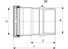 Carica l'immagine nel visualizzatore di Gallery, PRESTABO VIEGA RACCORDO A PRESSARE MANICOTTO FxFIL.M Maschio 1111 DIAMETRO Ø15-18-22-28-35-42-54 Press Fitting di altissima qualità per impianti industriali idraulici Filettato schema
