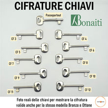 Carica l'immagine nel visualizzatore di Gallery, Dettaglio cifrature chiavi serrature porte interne patent Bonaiti cifrate ottone bronzo nichelato