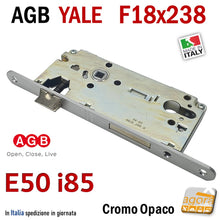 Carica l'immagine nel visualizzatore di Gallery, serratura porta agb frontale f 18x238mm entrata e50mm interasse i85mm yale cromo opaco meccanica