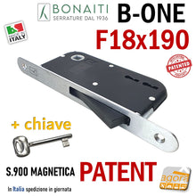 Carica l'immagine nel visualizzatore di Gallery, SERRATURA PER PORTA BONAITI PATENT F18X190 Modello B-ONE S900 CROMO SATINATO E50 INTERASSE 70/90 COMPLETA DI CHIAVE 489001508E 4890015089