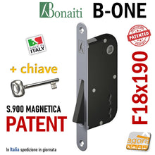 Carica l'immagine nel visualizzatore di Gallery, SERRATURA PORTA INTERNA MAGNETICA B-ONE BONAITI S900 FRONTALE 18X190MM E50 INTERASSE 70MM E 90MM CHIAVE NORMALE CASA entrata 5 cm