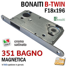 Carica l'immagine nel visualizzatore di Gallery, SERRATURA PORTA MAGNETICA B-TWIN BONAITI 351 WC BAGNO FRONTALE 18X196MM E50 I90 CROMO SATINATO door lock