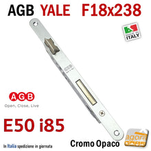 Carica l'immagine nel visualizzatore di Gallery, serratura porta agb frontale f 18x238mm entrata e50mm interasse i85mm yale argento satinata meccanica