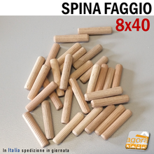 Carica l'immagine nel visualizzatore di Gallery, SPINA FAGGIO STRIATA PER MONTAGGIO MOBILI IN LEGNO 8X40