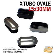 Carica l'immagine nel visualizzatore di Gallery, 5 Pz TAPPI TAPPO CROMATO bombato copri testa 30 x 15 mm in Lamierino Metallico cm 3