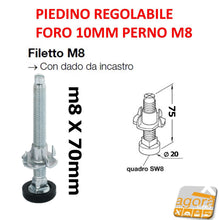 Carica l'immagine nel visualizzatore di Gallery, piede con graffa vite filettata m8 con bussola foro 10mm L 70 completa