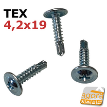 Carica l'immagine nel visualizzatore di Gallery, 100-1000pz VITI VITE TEX 4,2x19 AUTOPERFORANTE TESTA LARGA PER CARTONGESSO ZINCATA BIANCA PH