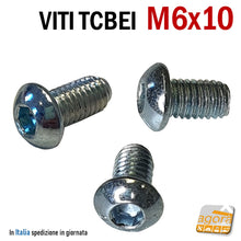 Carica l'immagine nel visualizzatore di Gallery, 500Pz VITI VITE TCBEI M 6x10 ZINCATO BIANCO TESTA CILINDRICA BOMBATA BRUGOLA MA6