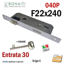 Carica l'immagine nel visualizzatore di Gallery, serratura porta Bonaitii 040P bordo rettangolare entrata 30mm e 3 cm interasse 9cm griggio chiave patent normale catenaccio 4804003004C
