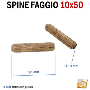 SPINE FAGGIO STRIATE D 10X50MM TASSELLO IN LEGNO PER MOBILI SPINA LEGNO tassello in legno di qualità per assemblaggio mobili diametro 10 mm lunghezza 50mm