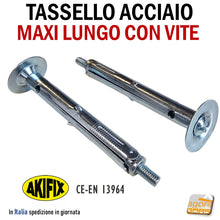 Carica l'immagine nel visualizzatore di Gallery, Tassello acciaio espansione lungo foro diametro D9x80mm AKIFIX NF73002L con vite con rondella larga
